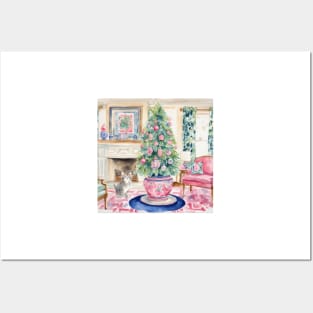 Kitten and a Christmas tree watercolor painting Posters and Art